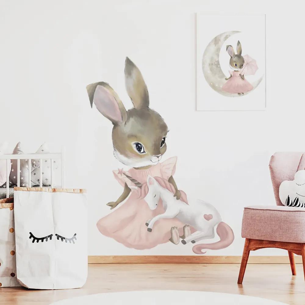 Gario Detská nálepka na stenu Zajačik s jednorožcom Rozmery: 120 x 90 cm