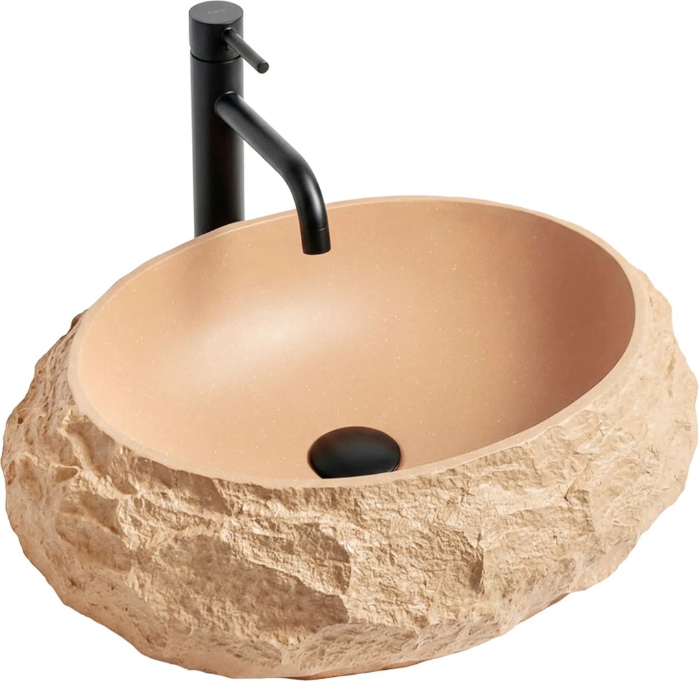 Umývadlo na dosku z kompozitného kameňa REA MIKA LIGHT TERRACOTTA 50x38 cm, béžová