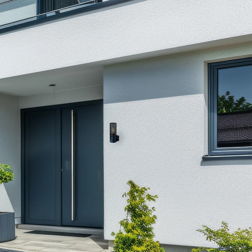 Ecolamp Exteriérové nástenné svietidlo Harlem, 1x plastové/čierne kovové tienidlo, pohybový senzor