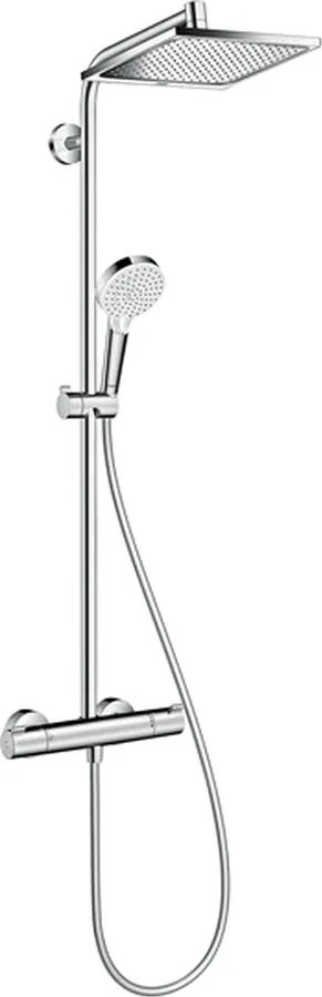 SHOWERPIPE A SPRCHOVÉ PANELY Hansgrohe Crometta E Showerpipe - sprchový systém s termostatom, biela-chróm 27271000