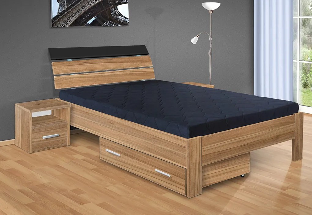 Nabytekmorava Drevená posteľ Darina 200x140 cm farba lamina: orech 729, typ úložného priestoru: bez úložného priestoru, typ matraca: matraca 15 cm