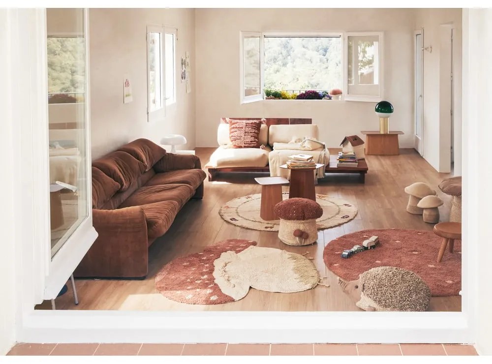 Prateľný ručne tkaný bavlnený detský koberec v tehlovej farbe krémový 120x120 cm Boletus – Lorena Canals