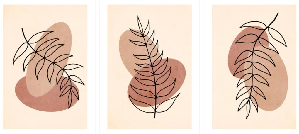 Gario Sada plagátov Obrysy listov - 3 dielna Farba rámu: Zlatá, Veľkosť: 99 x 45 cm