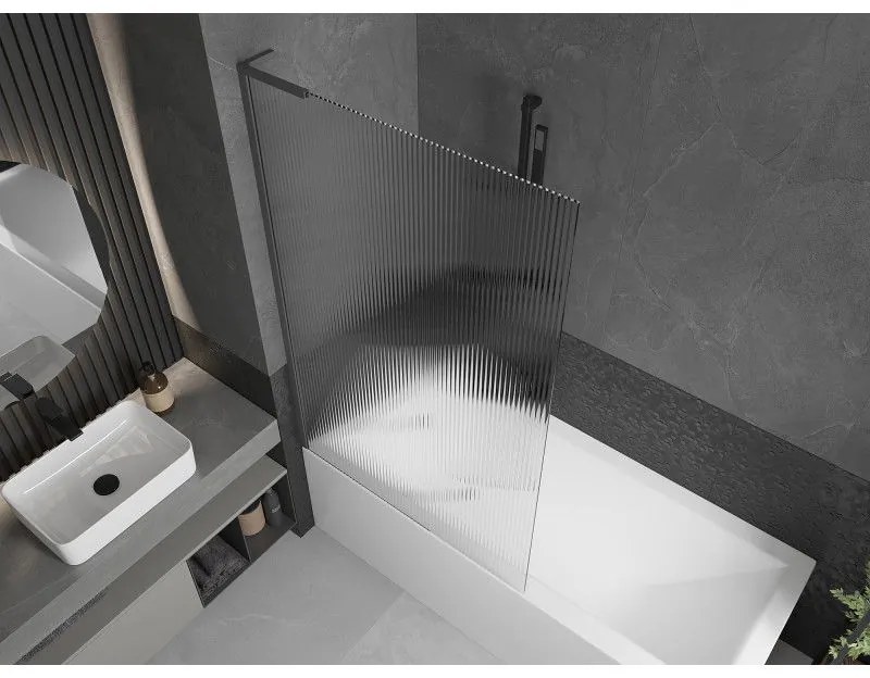 Mexen Next L, 1-krídlová vaňová zástena 100 x 150 cm, 6mm sklo s rebrovým vzorom, grafitový profil, 895-100-000-03-09-95
