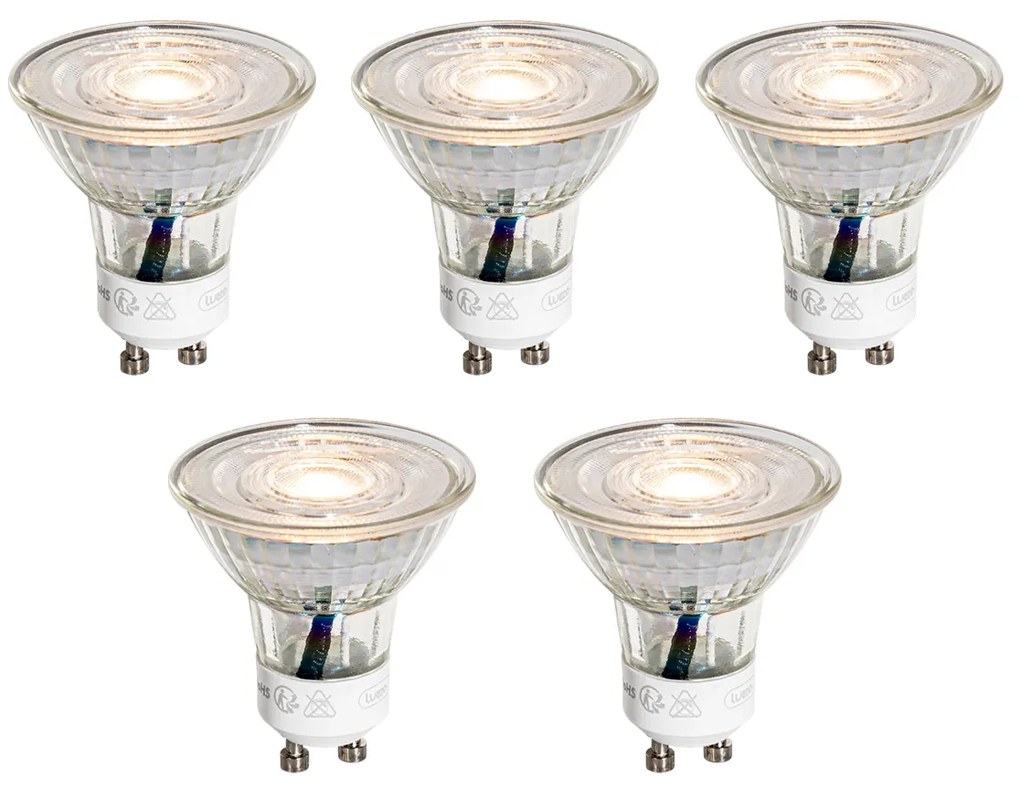 Sada 5 čírych LED žiaroviek GU10 50 mm 4,9W 450 lm 3000K