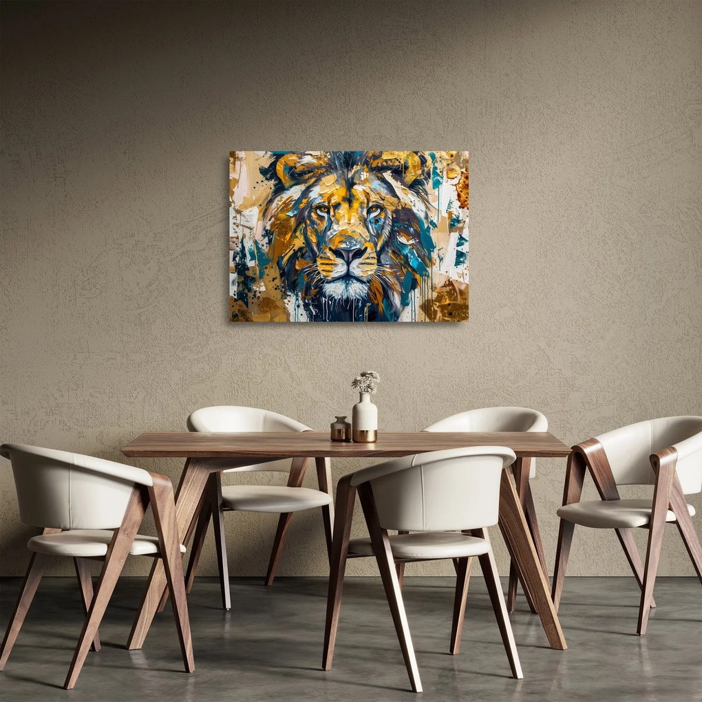 Sklenený obraz - Abstraktná olejomaľba s levom (70x50 cm)