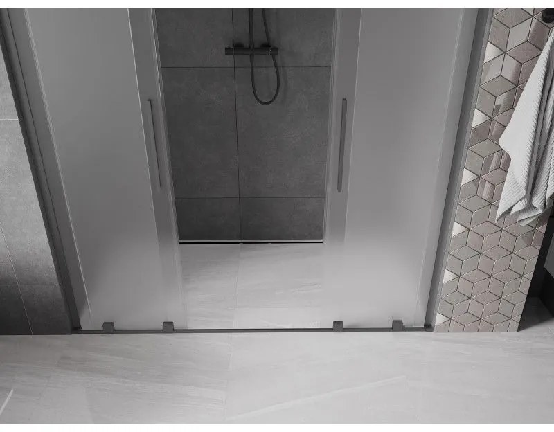 Mexen Velar L Duo, posuvné sprchové dvere do otvoru 170 cm, 8mm sklo námraza, brúsený grafit, 871-170-003-32-95