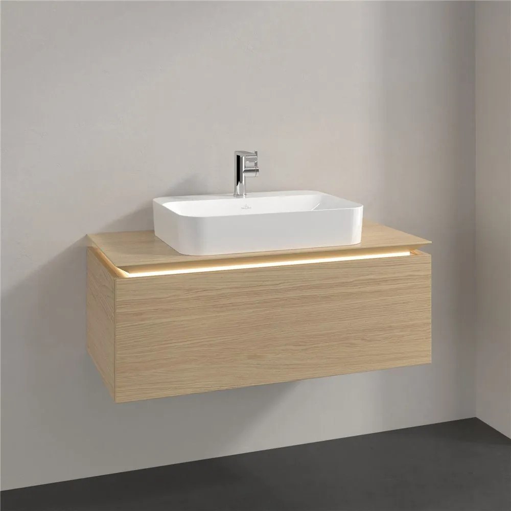 VILLEROY &amp; BOCH Legato závesná skrinka pod umývadlo na dosku (umývadlo v strede), 1 zásuvka, s LED osvetlením, 1000 x 500 x 380 mm, Nordic Oak, B755L0VJ