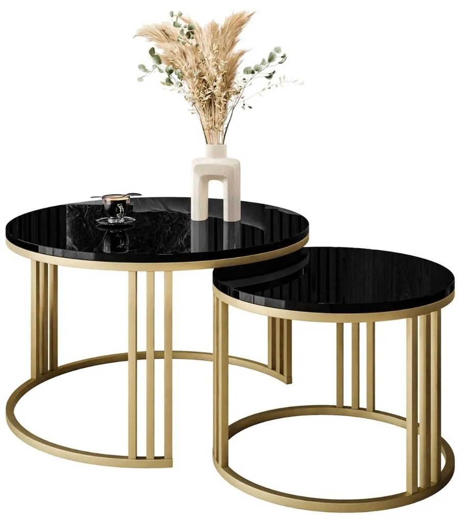 OKRÚHLY KONFERENČNÝ STOLÍK 2v1 LEONARDO 2 ČIERNY LESK / ZLATÝ