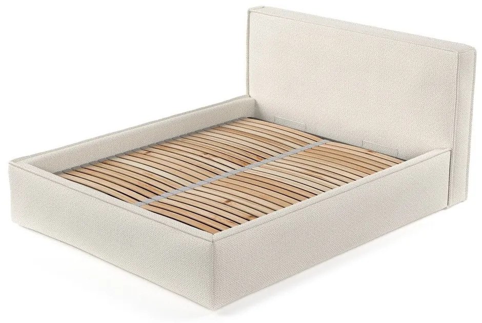 Krémová čalúnená dvojlôžková posteľ s úložným priestorom s roštom 160x200 cm Lounge L – Maison de Rêve