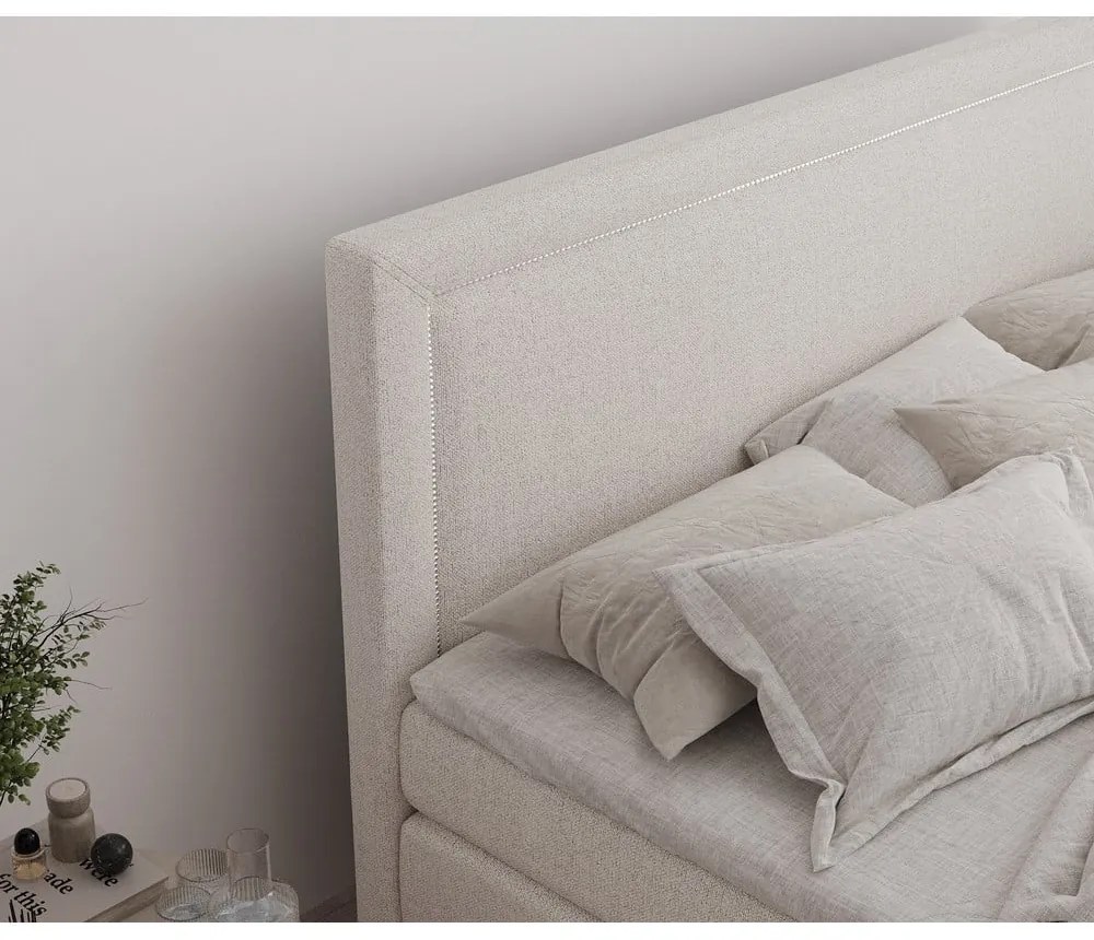 Béžová boxspring posteľ s úložným priestorom 140x200 cm Lavenda – Maison de Rêve