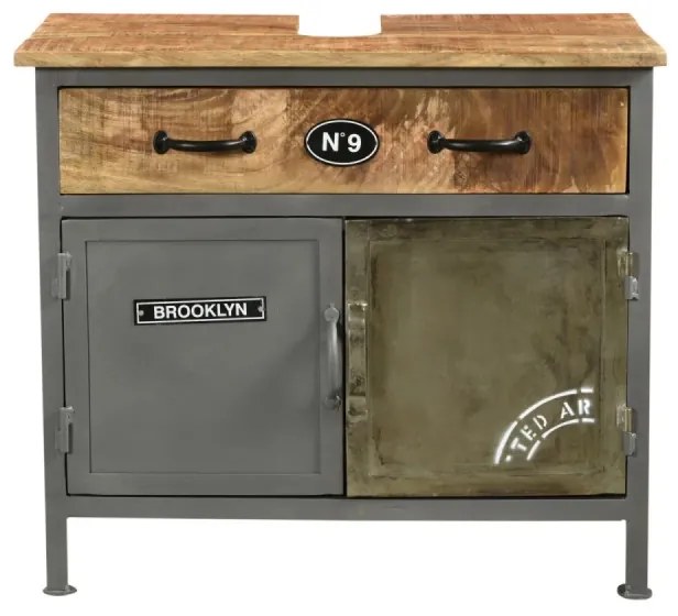 furniture-nabytek.cz - Masívna umývadlová skrinka Pinetown z mangového dreva a kovu, lakovaná, viacfarebná – 71×35×63 cm