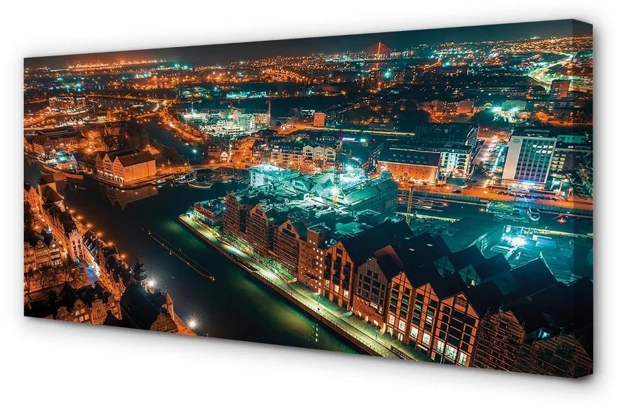 Obraz na plátne Gdańsk River nočné panorama 120x60 cm