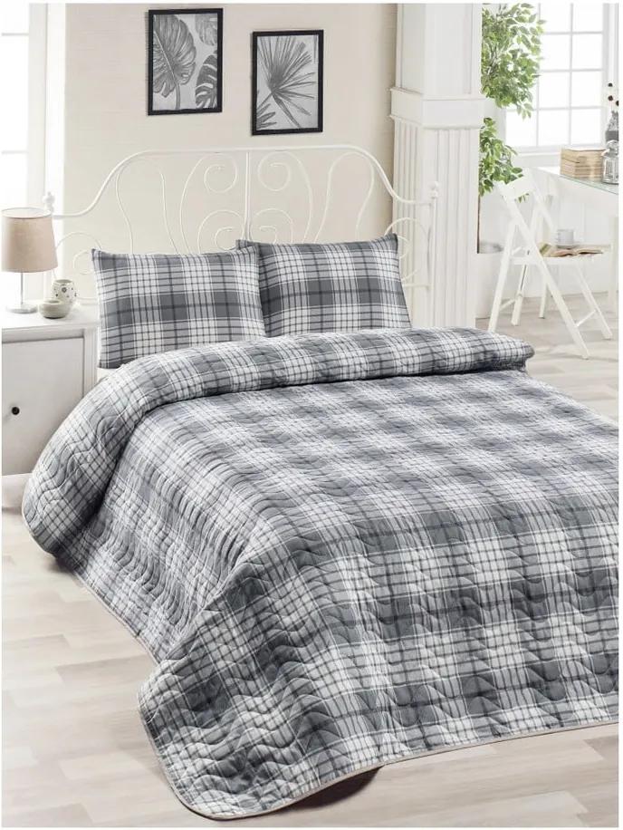 Set sivej bavlnenej prikrývky cez posteľ a 2 obliečok na vankúše Harro Mento, 200 × 220 cm