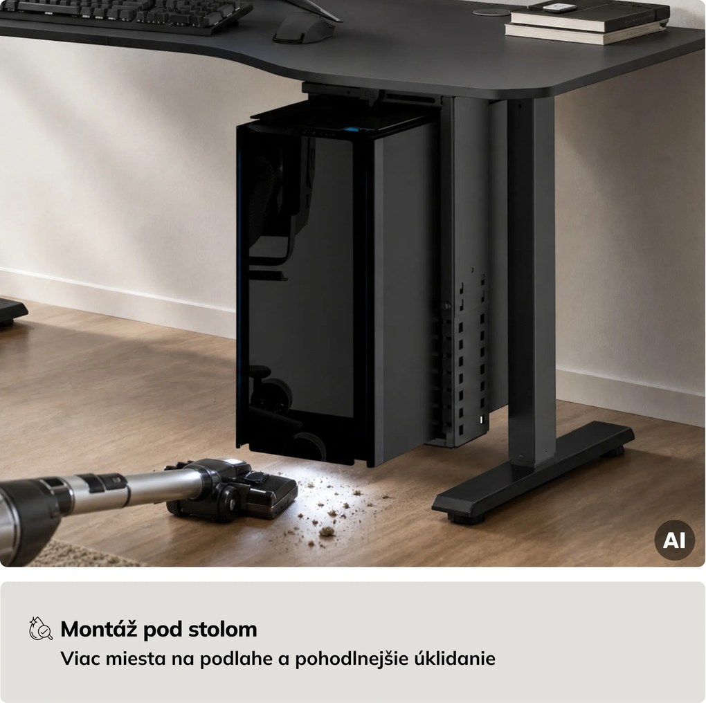 Držiak na počítač pod stôl, nastaviteľný, kovový, čierny: PC HOLDER