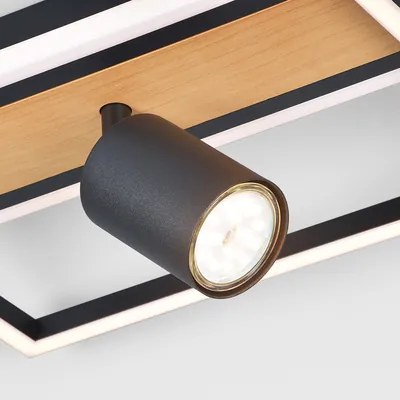 Geometrické stropné LED svietidlo s reflektorom z dreva KORDA