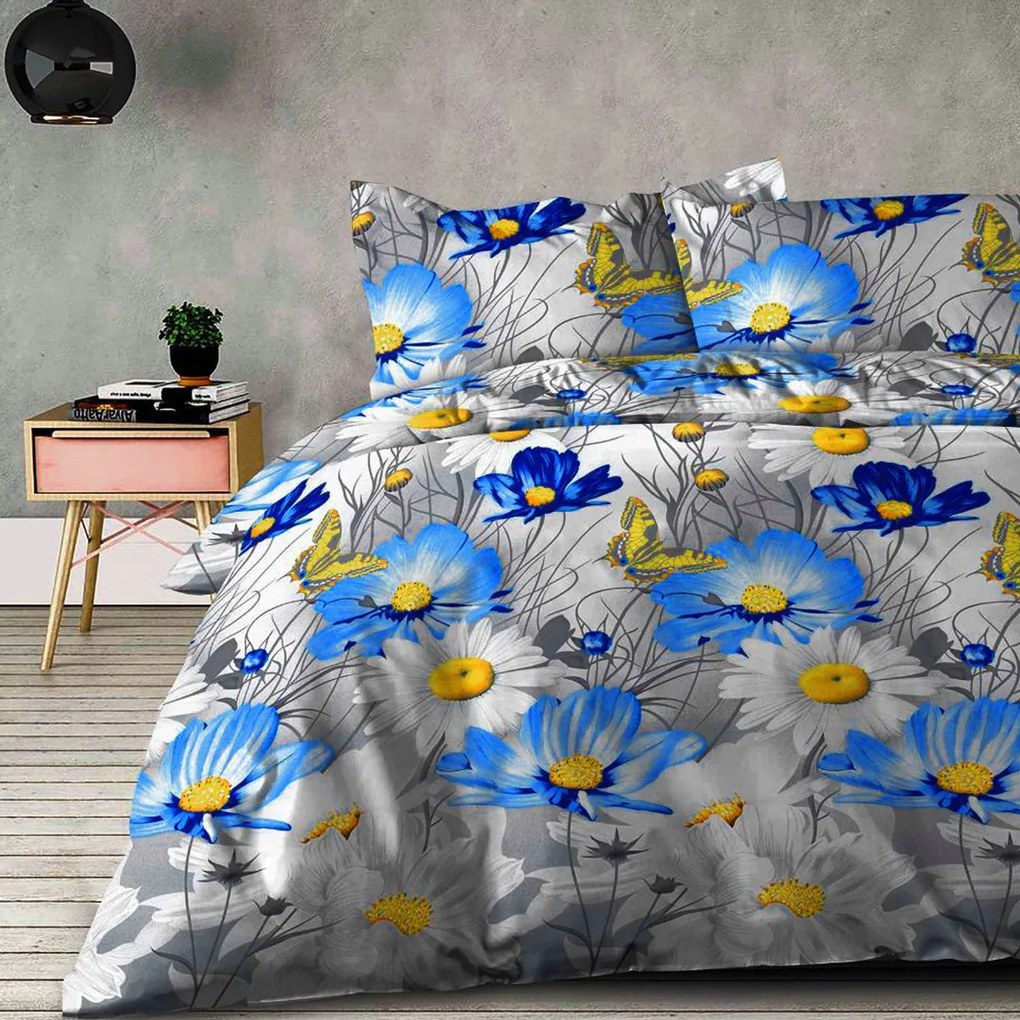 XPOSE® Bavlnené obliečky na dve postele KARLA - modrá/sivá