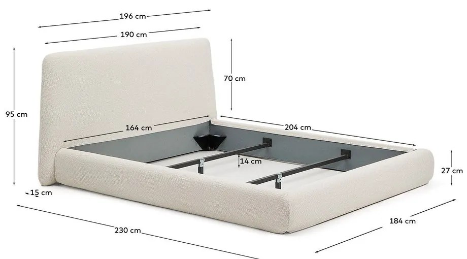 Béžová čalúnená dvojlôžková posteľ 160x200 cm Martina – Kave Home
