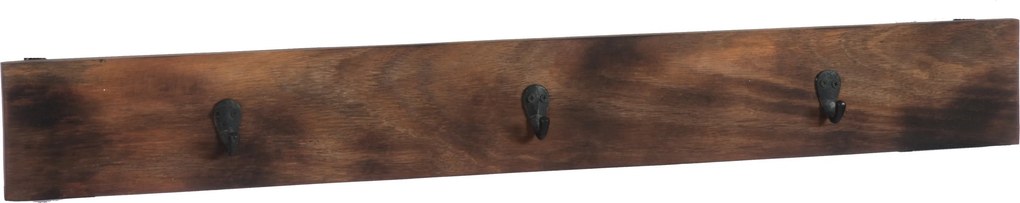 Hnedý nástenný drevený vešiak s 3 kovovými háčikmi - 100,5 * 5,5 * 12 cm