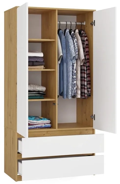 Šatníková skriňa MALWA I 90 cm dub artisan/biela