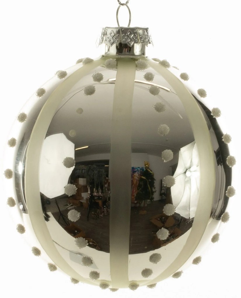 SKLENENÁ VIANOČNÁ BANKA NA STROMČEK SADA 4 KS (FI) 8 CM STRIEBORNÁ