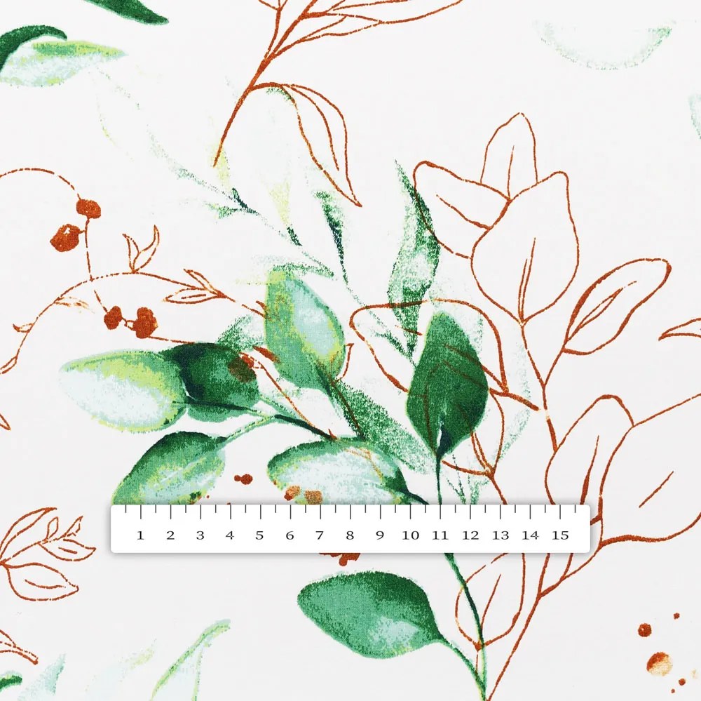 Biante Bavlnený štvorcový obrus Sandra SA-706 Zeleno-hnedé vetvičky s lístkami na bielom 130x130 cm