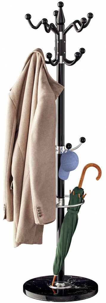 Stojanový vešiak TENZY s mramorovým podstavcom, 37x173cm, čierna Casaria