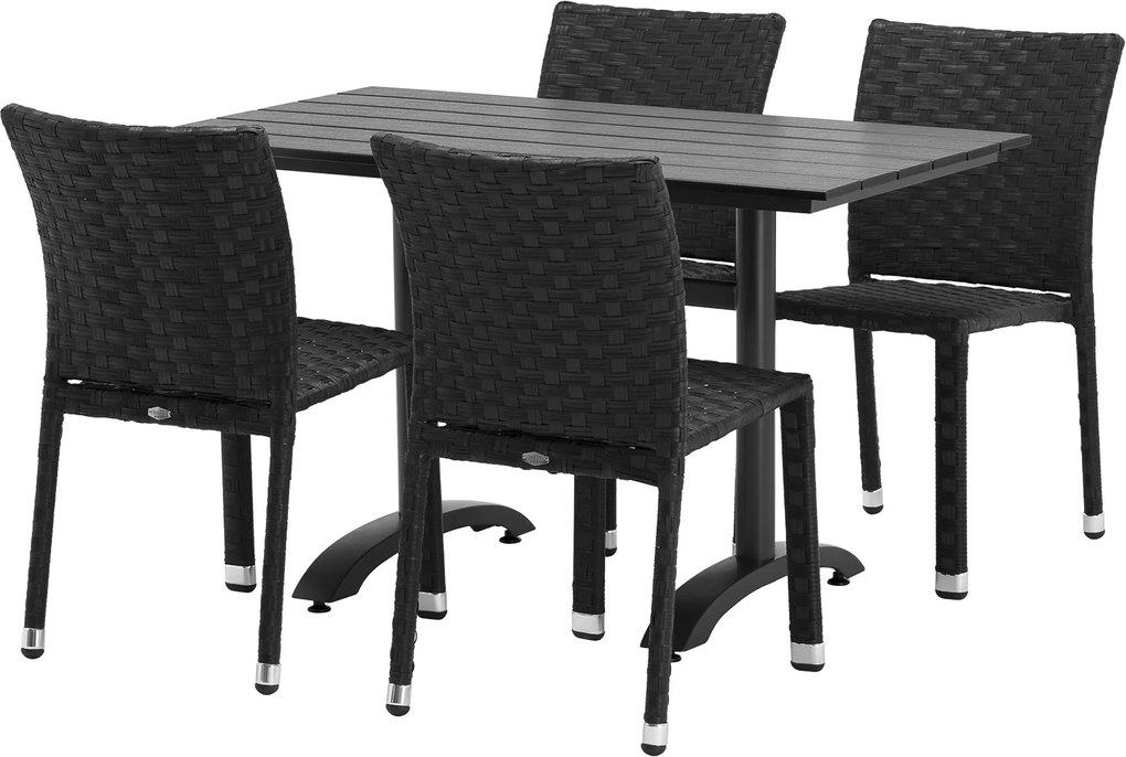 Zostava: 1 stôl + 4 ratanové stoličky, čierna