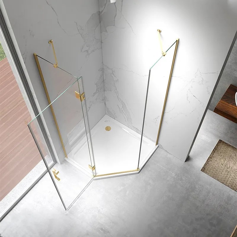 BPS-koupelny Päťuholníkový sprchovací kút KZ10B GL 90x90 zlatá/transparent - bez vaničky