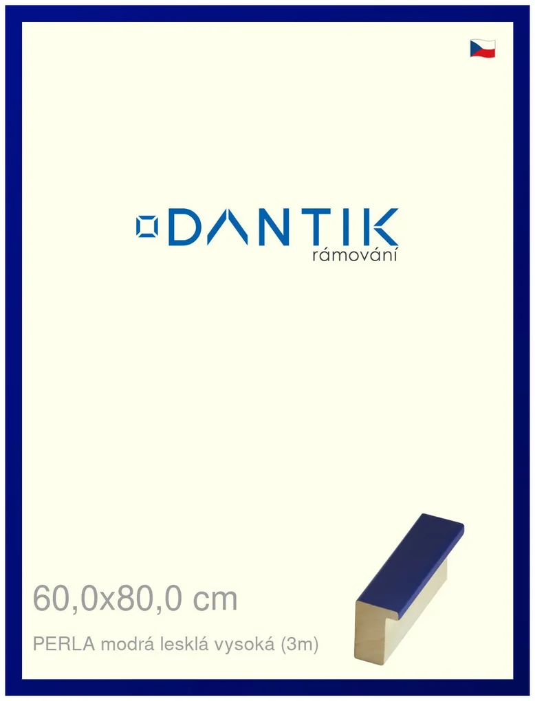 DANTIK rám na obraz 60x80 | PERLA modrá lesklá vysoká (Plexi Čiré)