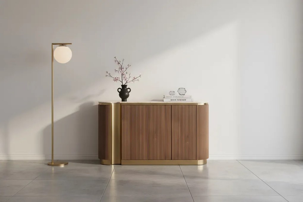 Komoda Stilig ST917 158 cm orech/zlatá/travertín