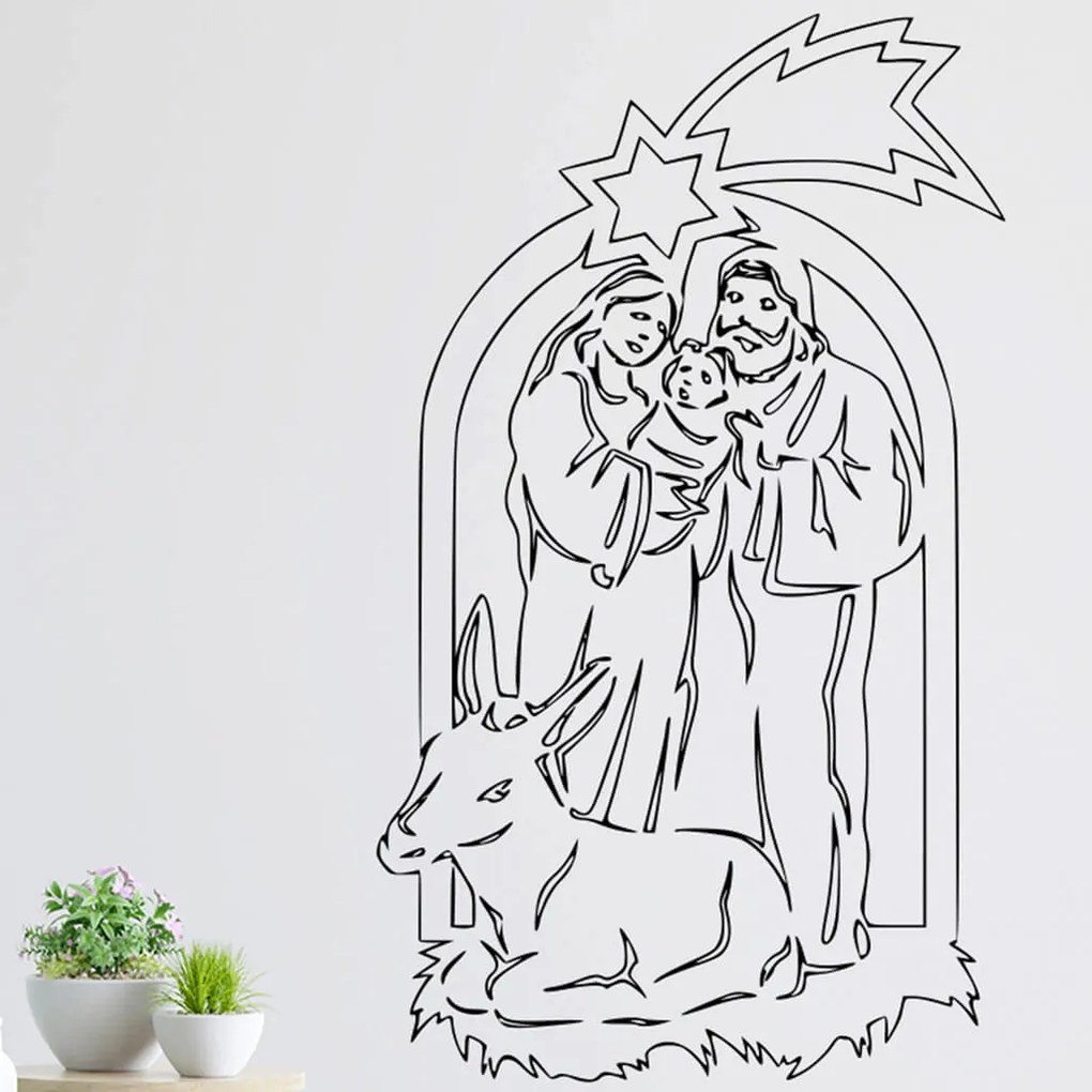 Veselá Stena Samolepka na stenu na stenu Svätá rodina Farba: černá