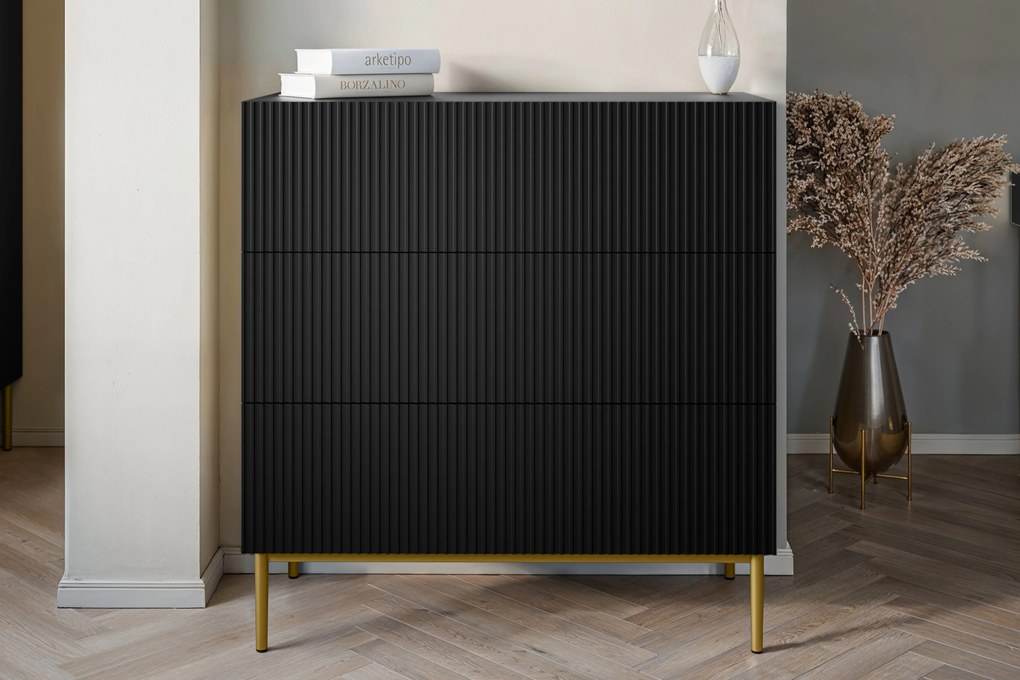 Komoda Nicole 100 cm - čierny mat / zlatá
