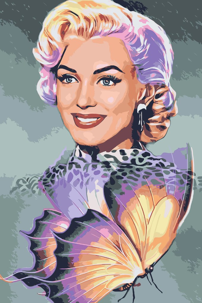 Gario Maľovanie podľa čísel Marilyn Monroe s motýľom Rozmery: 80 x 120 cm, Rámovanie: Iba zrolované plátno