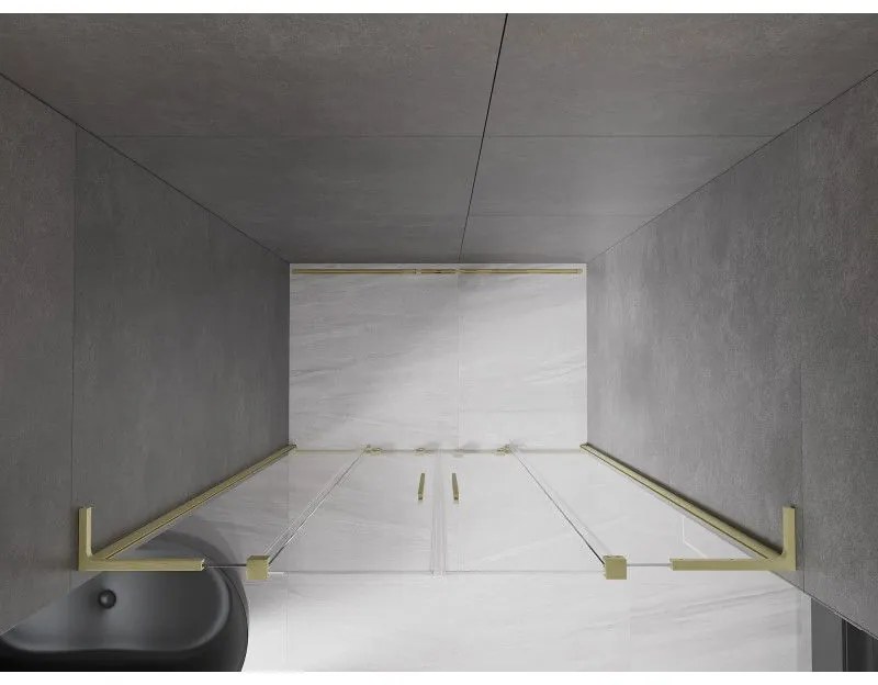 Mexen Velar L Duo, posuvné sprchové dvere do otvoru 160 cm, 8mm číre sklo, zlatá matná, 871-160-003-02-55