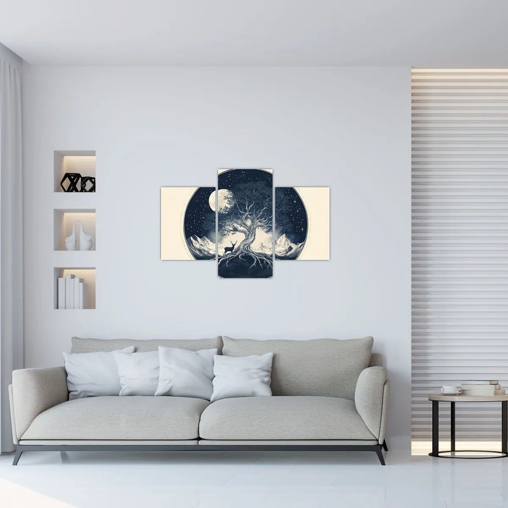 Obraz – Magický strom s jeleňom I. (90x60 cm)