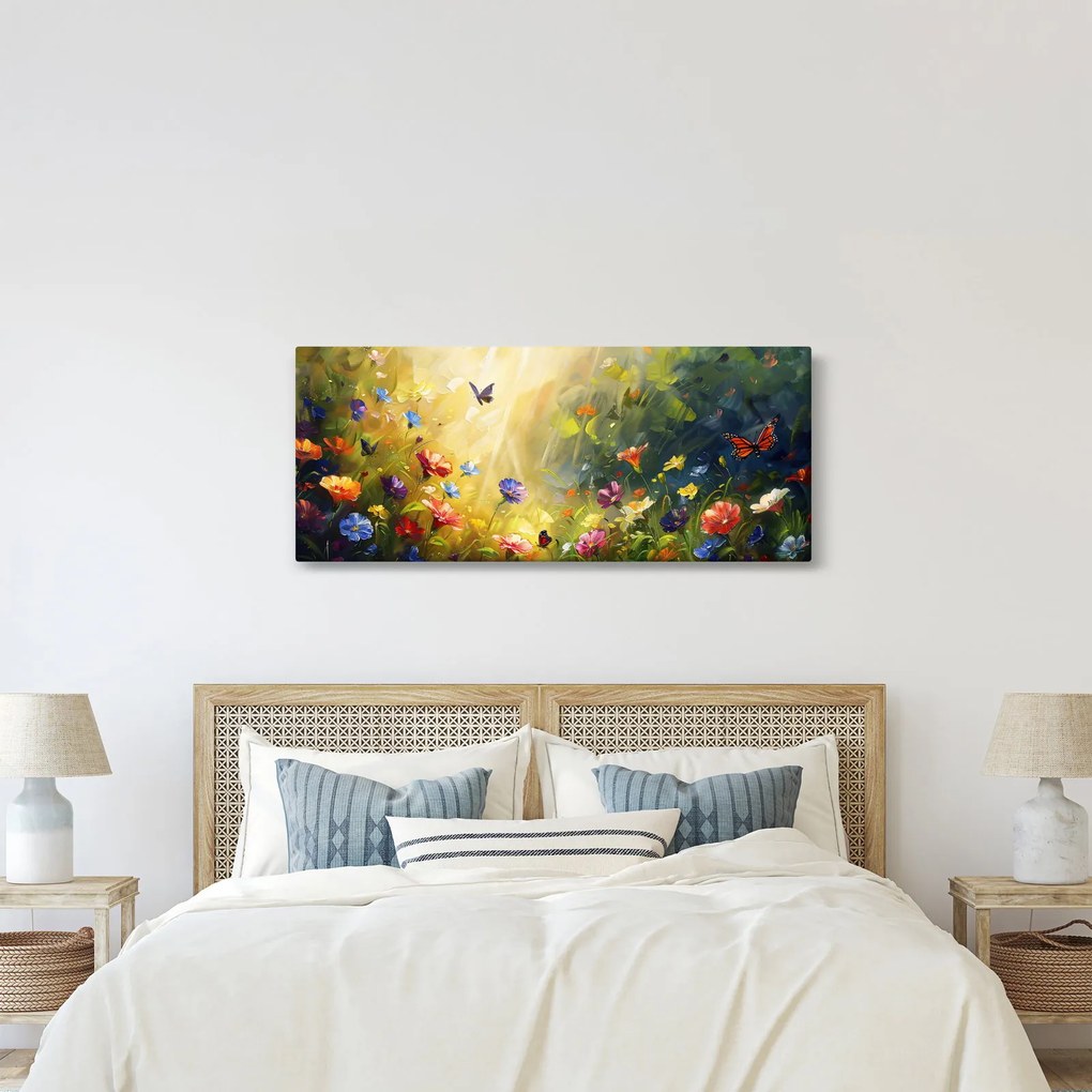 Obraz - Jarná kvetinová lúka, maľba (120x50 cm)