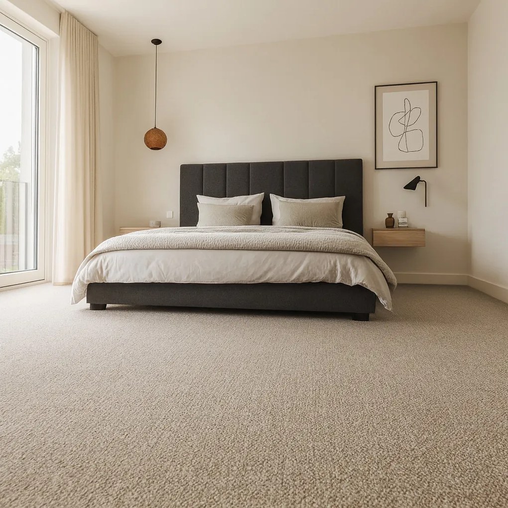 Tapibel, Koberec metráž Supersoft 250 béžový, šíře 4m, béžová, ab (mriežka), obývacia izba