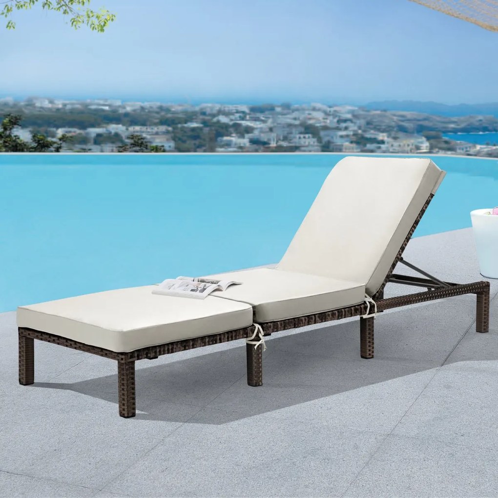 Polohovateľné ratanové lehátko BestBerg BBRF-1140BR / hnedá/krémová