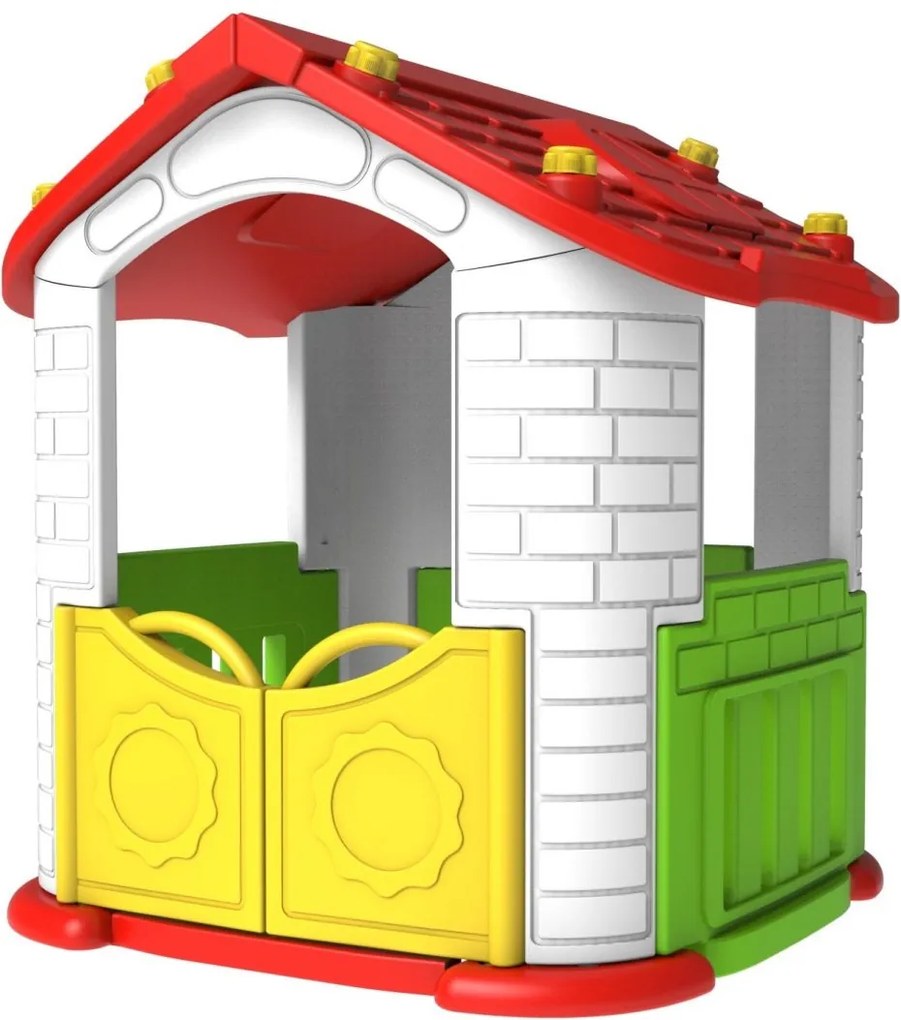 Ramiz Detský záhradný domček 3 v 1 Červený + šmykľavka + záhrada s plotom