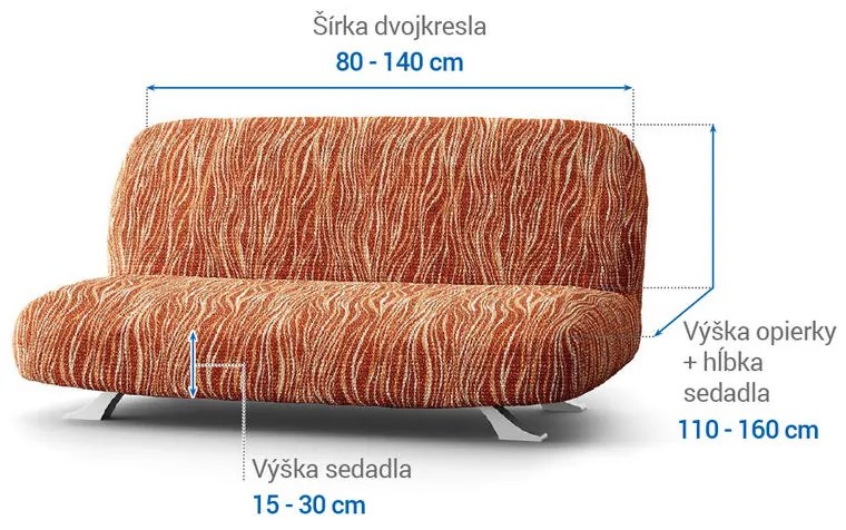 Bielastické poťahy UNIVERSO NOVÉ žíhané tehlové dvojkreslo s drevenými rúčkami (š. 80 - 140 cm)