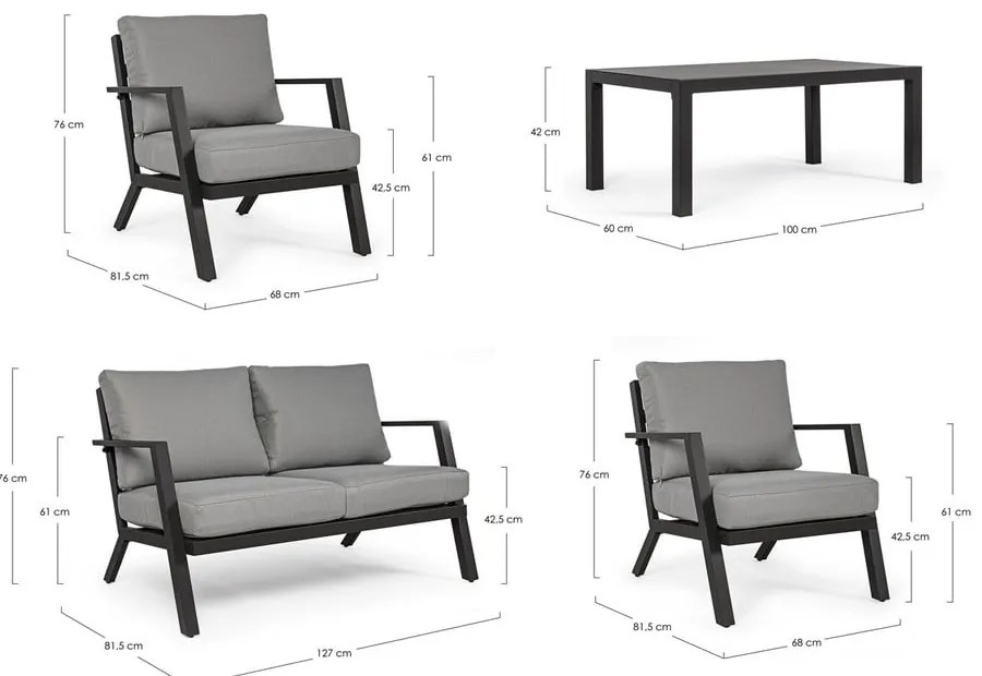 Sivý hliníkový záhradný lounge set pre 4 Harley – Bizzotto