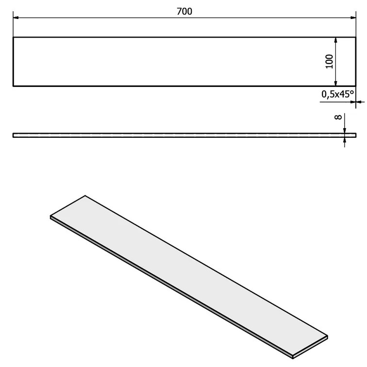 SAPHO 22483 polica 70 x 10 x 0,8 cm, mliečne sklo