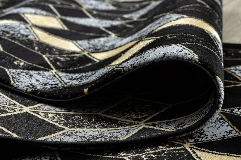 Dywany Łuszczów, Koberec behúň Gloss 400B 86 3D geometric black/gold, 70x300, čierna, obývacia izba