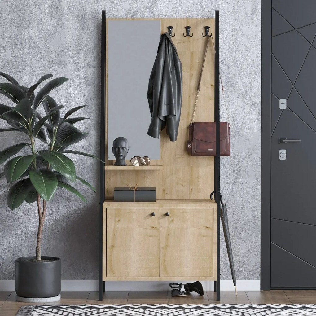 Vešiak s botníkom Lumi Oak and Black