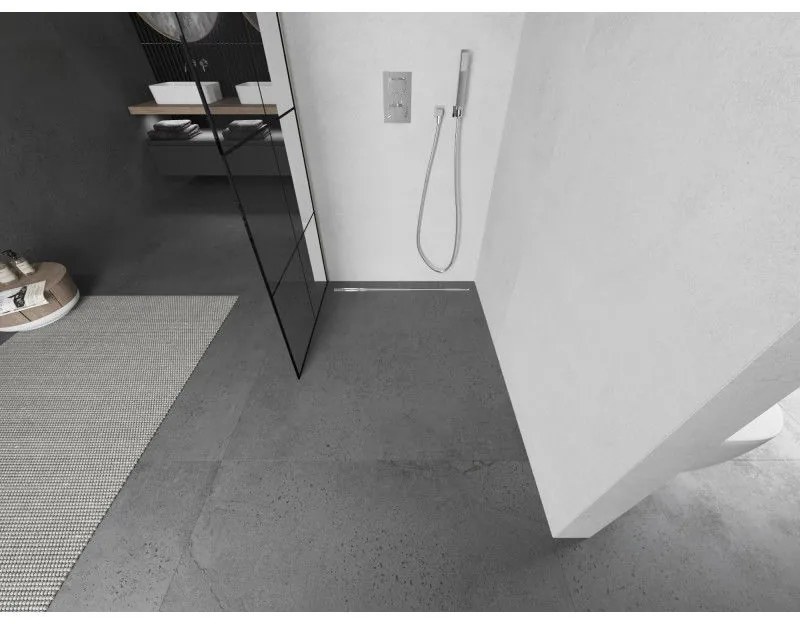 Mexen Kioto, sprchová zástena Walk-In 70 x 200 cm, 8mm číre sklo čierny vzor, brúsená oceľ profil, 800-070-101-97-77