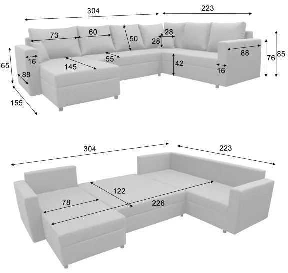 Univerzálna rozkladacia rohová sedacia súprava s úložným priestorom do tvaru U SEYA hnedá