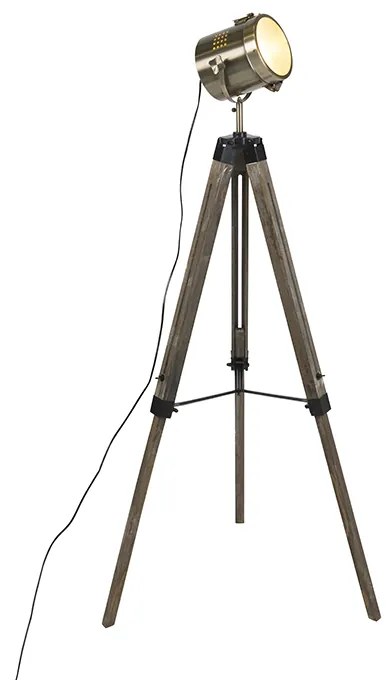 Priemyselná trojnohá stojaca lampa drevená so štúdiovým reflektorom - Braha