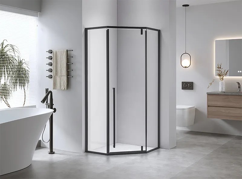 BPS-koupelny Päťuholníkový sprchovací kút HYD-PK07A 80x80 čierna/transparent + vanička HYD-PSV-SXL07A biela