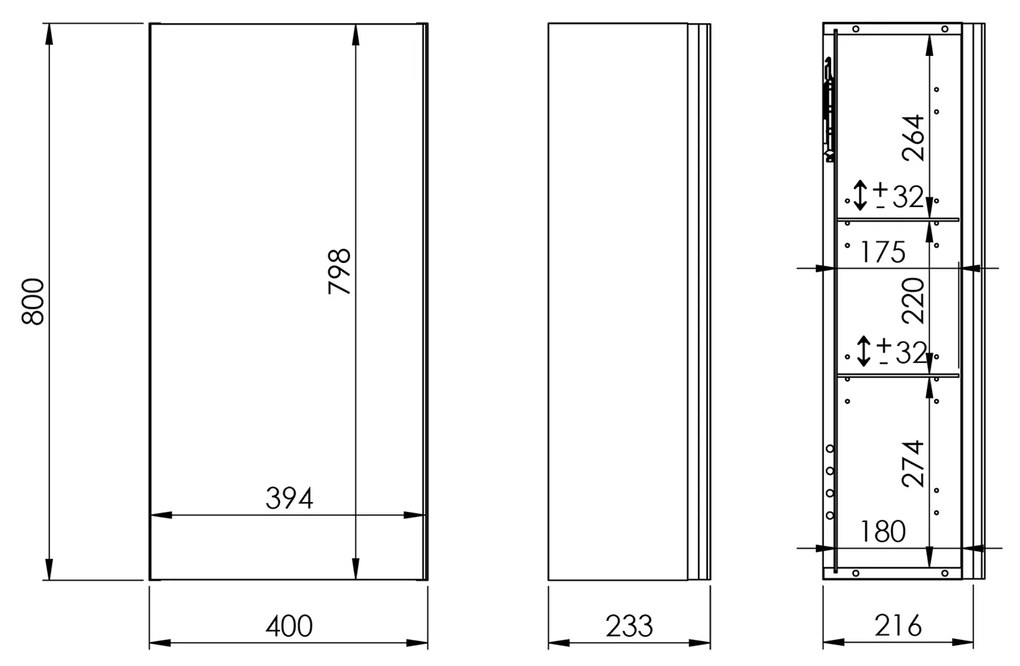 Elita Look, závesná bočná skrinka 40x21,6x80 cm 1D, čierna matná, ELT-168190